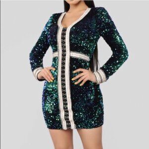 Fashion Nova Green Sequin Bodycon Mini Dress | Party Night Out
